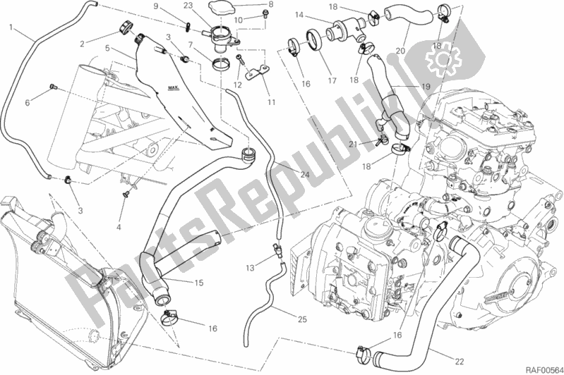 All parts for the Cooling Circuit of the Ducati Diavel Xdiavel S Brasil 1260 2017